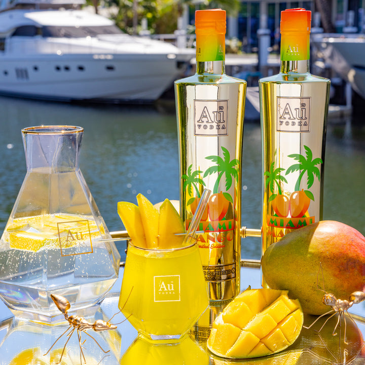 Au Vodka Miami Mango 70cl & Diamond Cut Glass
